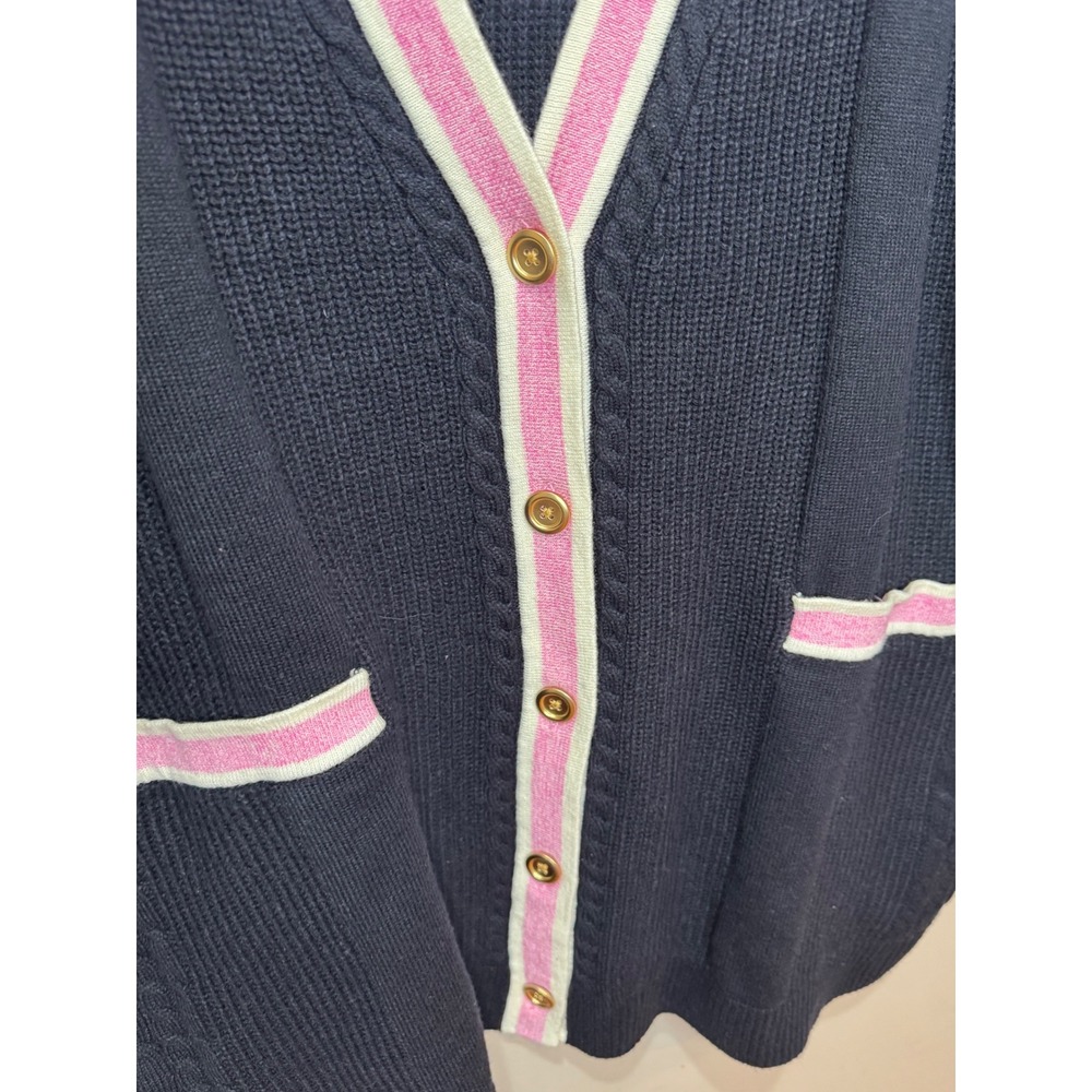 Talbots cable knit tipped Cardigan Sz 2X NWT Navy Pink‎ - Picture 4 of 8